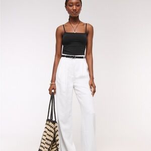 Abercrombie and Fitch White Linen Wide-Leg Pants